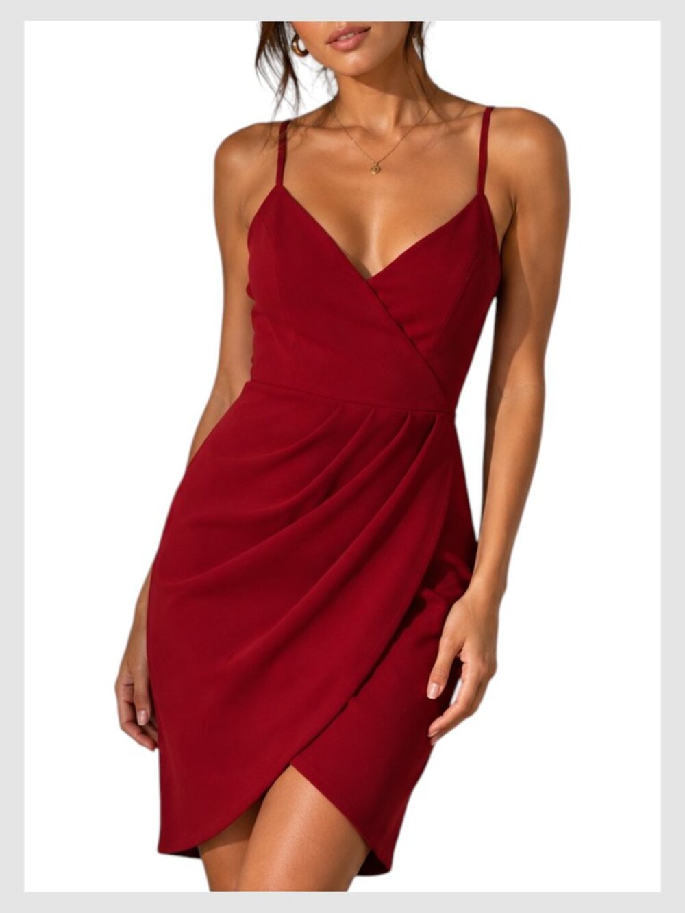 Zalaus Ruched Bodycon Mini Dress Wine Red S